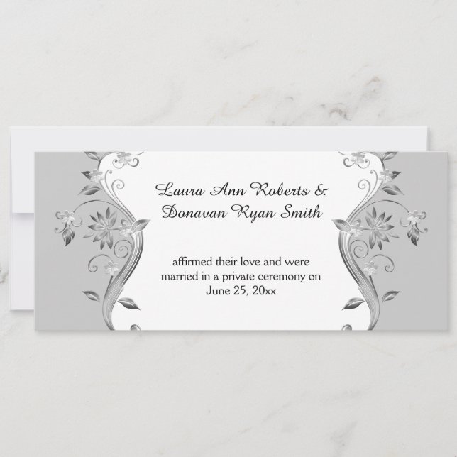 Pale Grey Ornate Silver Flowers Swirls Reception Invitation (Front)