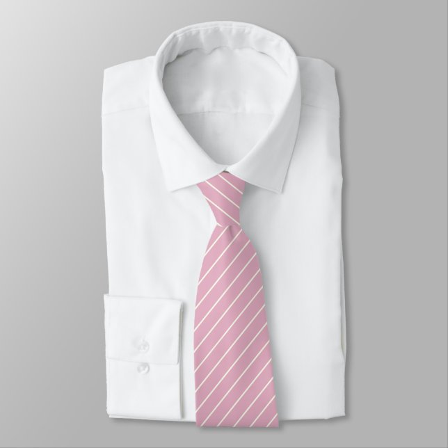 Pale Grey Raspberry with Ivory White Pinstripes Tie (Tied)