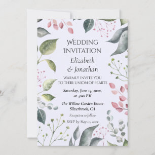 Pale Grey & Red Leaves Custom Wedding Invitation