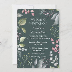 Pale Grey & Red Leaves Custom Wedding Invitation