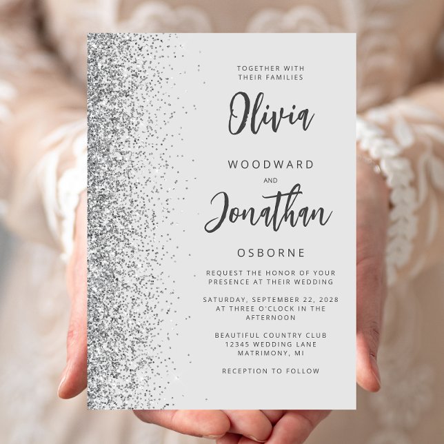 Pale Grey Silver Glitter Calligraphy Wedding Invitation (Creator Uploaded)