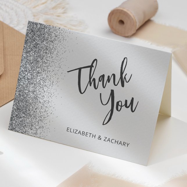 Pale Grey Silver Glitter Wedding Thank You Card (Creator Uploaded)