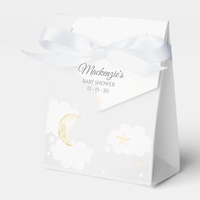 Pale Grey Twinkle Little Star Sky Baby Shower Favour Box (Front Side)