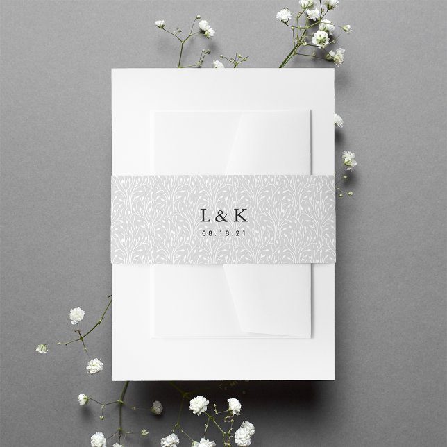 Pale Grey Vines Pattern Monogram Invitation Belly Band (Creator Uploaded)