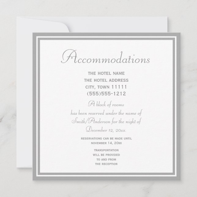 Pale Grey Wedding Accommodations Card (Front)
