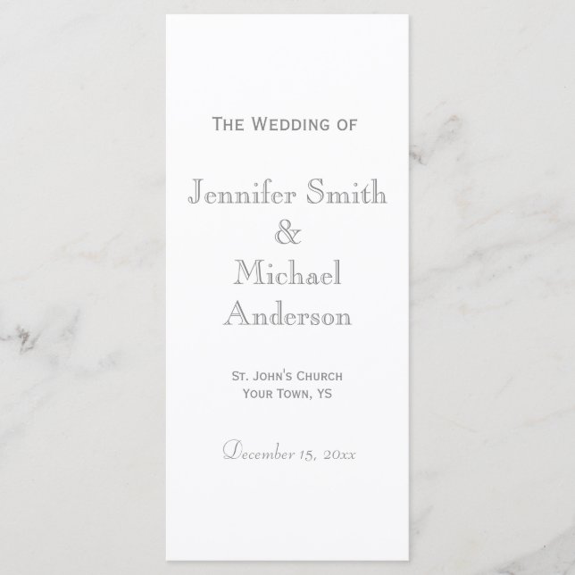 Pale Grey Wedding Program Programme (Front)