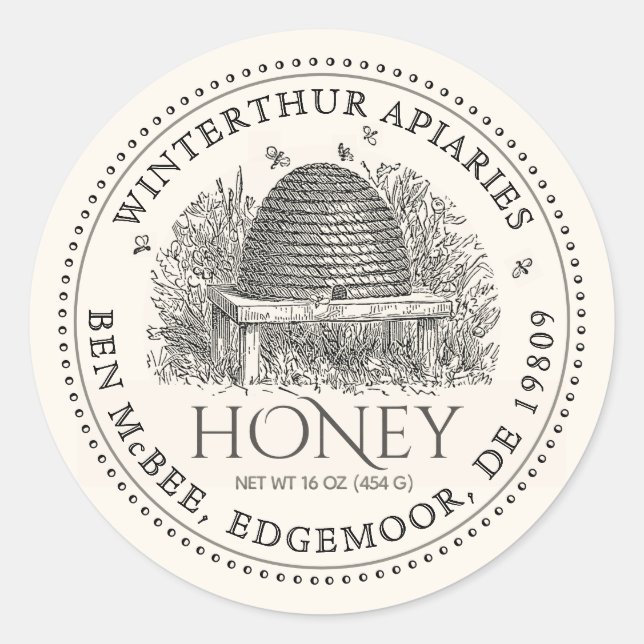 Pale Ivory Honey Jar Label (Vintage Skep)  (Front)