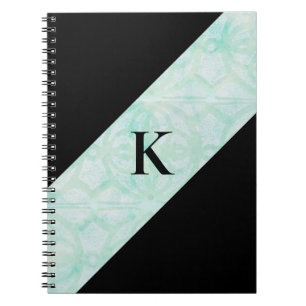 Pale Jade Batik and Black Monogrammed Notebook