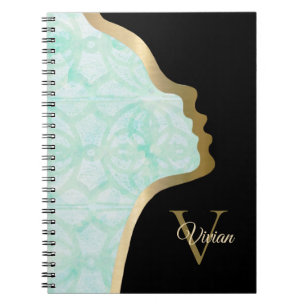 Pale Jade Black And Gold Face Notebook