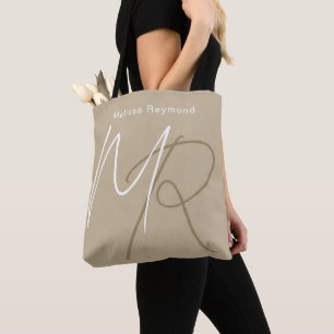 Pale Khaki Elegant Tote Bag with Monogram