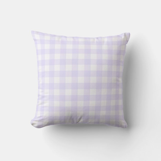 Pale Lavender Basic Gingham Chequered Pattern Cushion (Front)