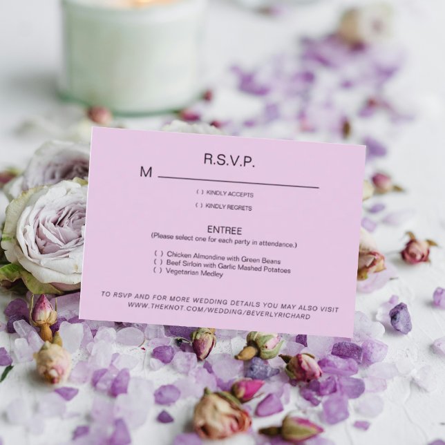 Pale Lavender Dinner Options Wedding RSVP II Card (Creator Uploaded)