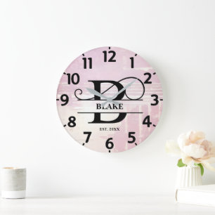 Pale Lavender Distressed B Monogram Large Clock