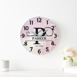 Pale Lavender Distressed P Monogram Large Clock