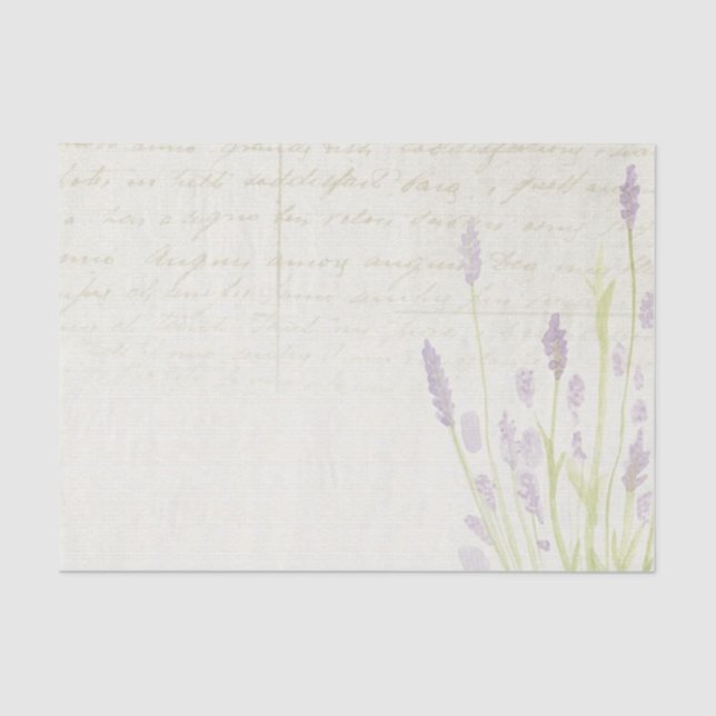 Pale Lavender Flowers Script Beige Background Tissue Paper (Front)