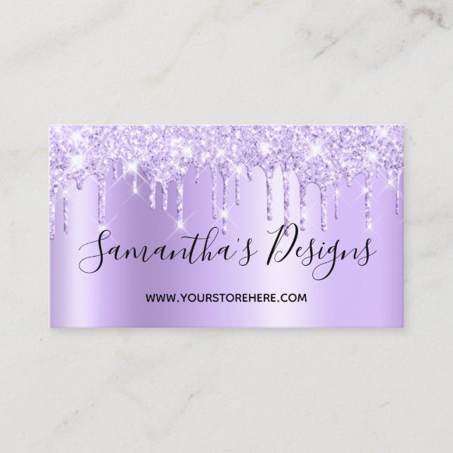 Pale Lavender Glitter Drips Ombre Online Store Business Card (Front)