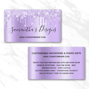 Pale Lavender Glitter Drips Ombre Online Store Business Card