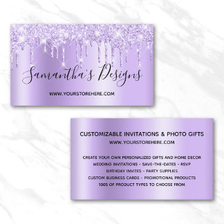 Pale Lavender Glitter Drips Ombre Online Store Business Card