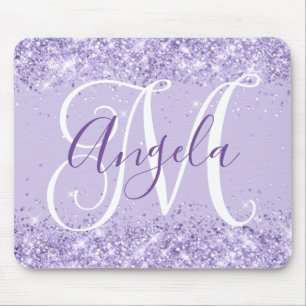 Pale Lavender Glitter Elegant Script Monogram Mouse Mat