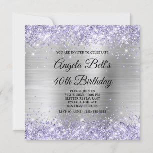 Pale Lavender Glitter Silver Shimmer Foil Monogram Invitation