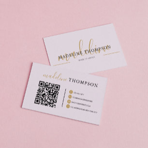Pale Lavender Gold Calligraphy Script QR code Business Card