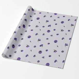 Pale Lavender Japanese Purple Pansy Floral Pattern Wrapping Paper