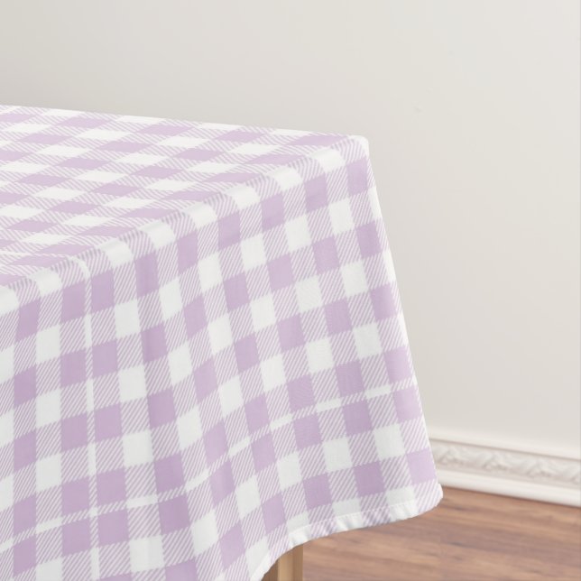 Pale Lavender Modern Chequered Gingham Rustic Tablecloth (In Situ)