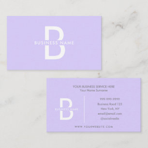 Pale Lavender Monogram Modern Professional  Business Card
