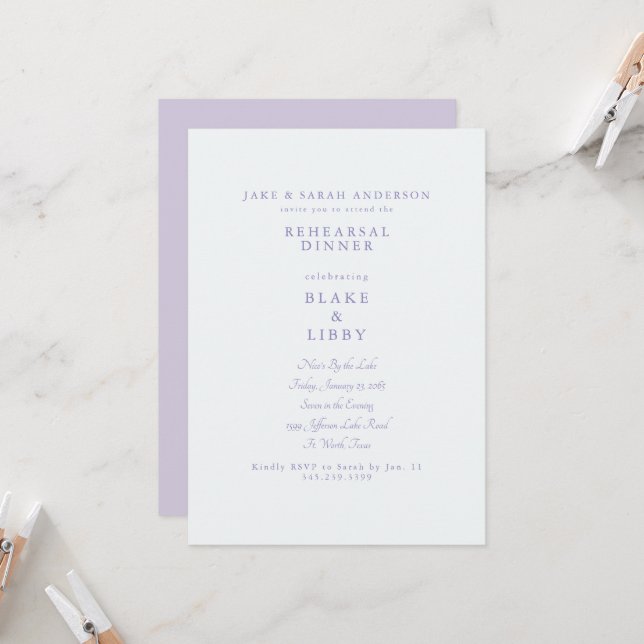  Pale Lavender Rehearsal Dinner Invitation (Front/Back In Situ)