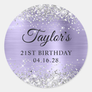 Pale Lavender Silver Glittery Foil 21st Birthday Classic Round Sticker
