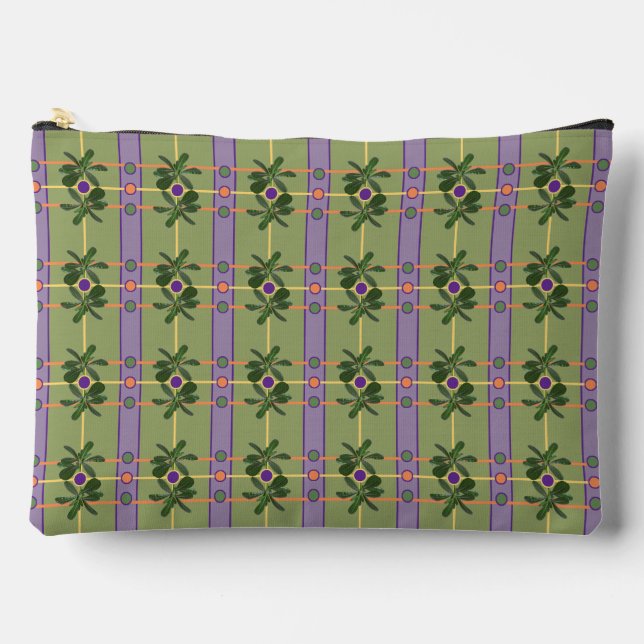Pale Lavender Stripes with Greens Accessory Pouch  (Front)