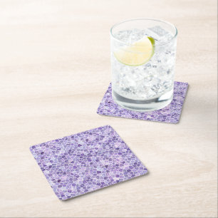 Pale Lilac And Purple Cobbled Patchwork Terrazo Pa Square Paper Coaster