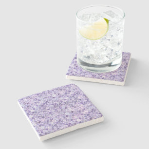 Pale Lilac And Purple Cobbled Patchwork Terrazo Pa Stone Coaster