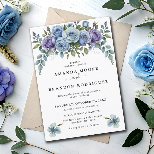 Pale Lilac Dusty Blue Botanical Garden Wedding Invitation (Creator Uploaded)