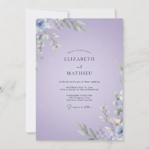Pale Lilac Leafy Wedding Invitation