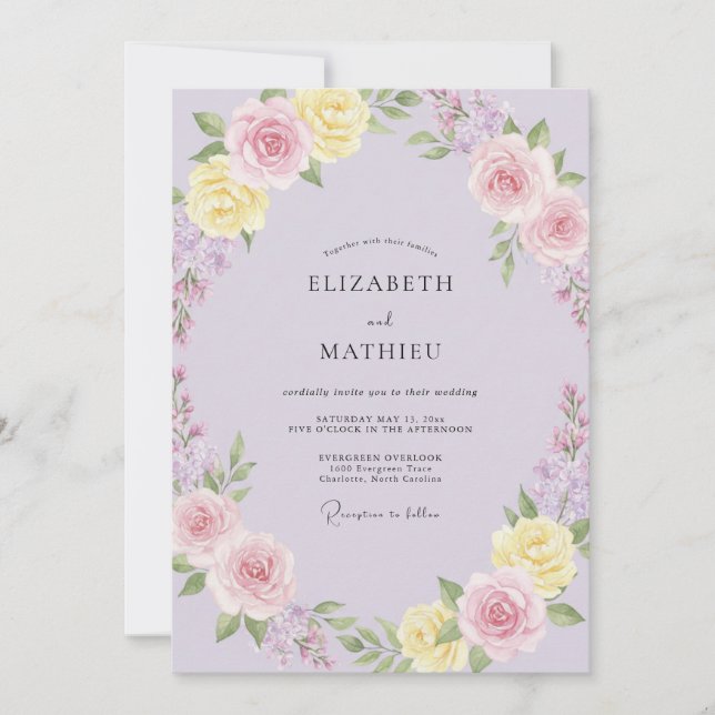 Pale Lilac Painted Wedding Invitation (Front)