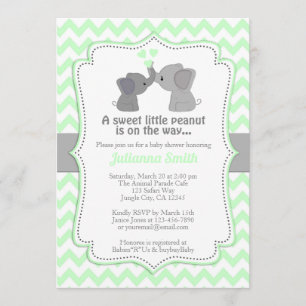 Pale Lime Elephant Baby Shower Invitation Chev 473
