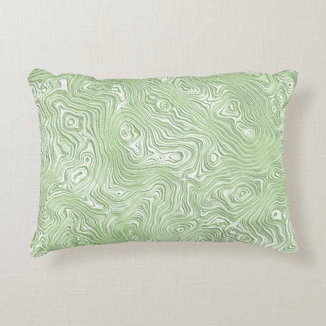 Pale Lime Green Abstract Moiré Rippled Pattern Decorative Cushion (Front)