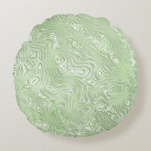 Pale Lime Green Abstract Moiré Rippled Pattern Round Cushion