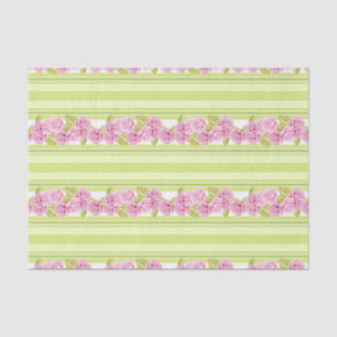 PALE LIME GREEN STRIPES & DELICATE PINK FLOWERS TISSUE PAPER
