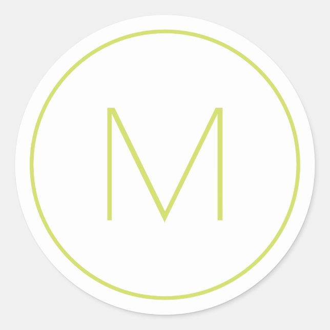 Pale Lime Minimalist Modern Monogrammed Classic Round Sticker (Front)