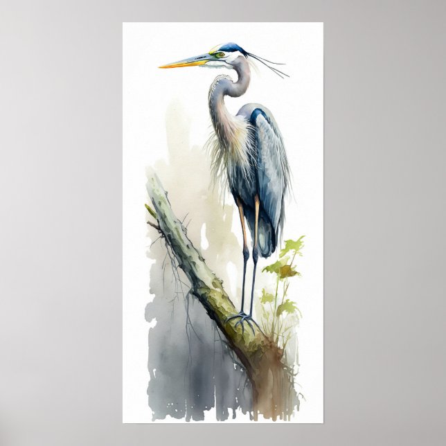 Pale Majesty Great Blue Heron Perched AI Nature Poster (Front)