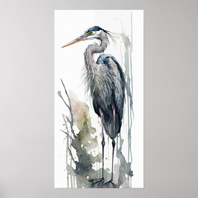 Pale Majesty Great Blue Heron Standing Swamp AI Poster (Front)