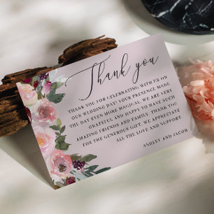 Pale Mauve Floral Wedding   Blush Garden Roses Thank You Card
