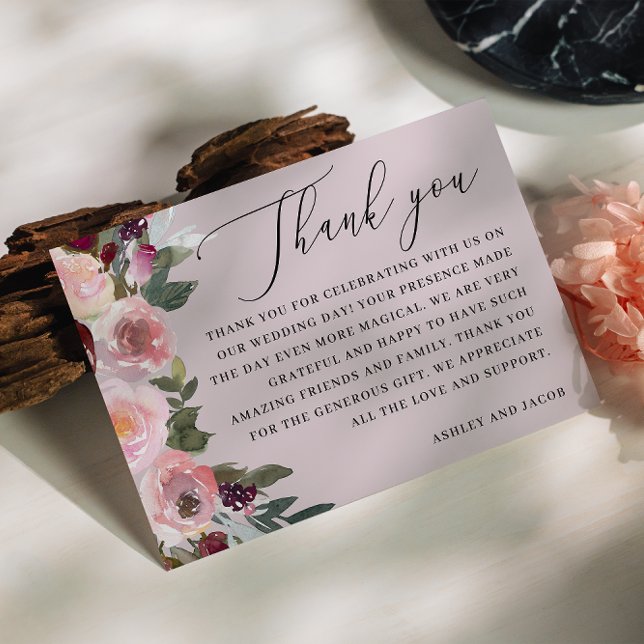 Pale Mauve Floral Wedding | Blush Garden Roses Thank You Card (Creator Uploaded)