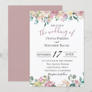 Pale Mauve Floral Wedding Invitation