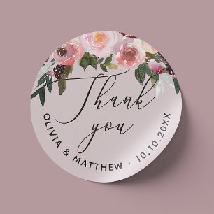 Pale Mauve Floral Wedding Thank You Romantic Classic Round Sticker