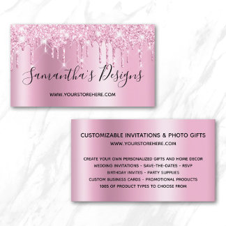 Pale Mauve Pink Glitter Drips Ombre Online Store Business Card