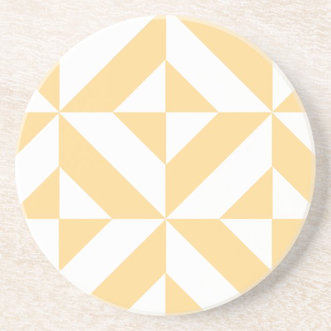 Pale Melon Geometric Deco Cube Pattern Coaster (Front)