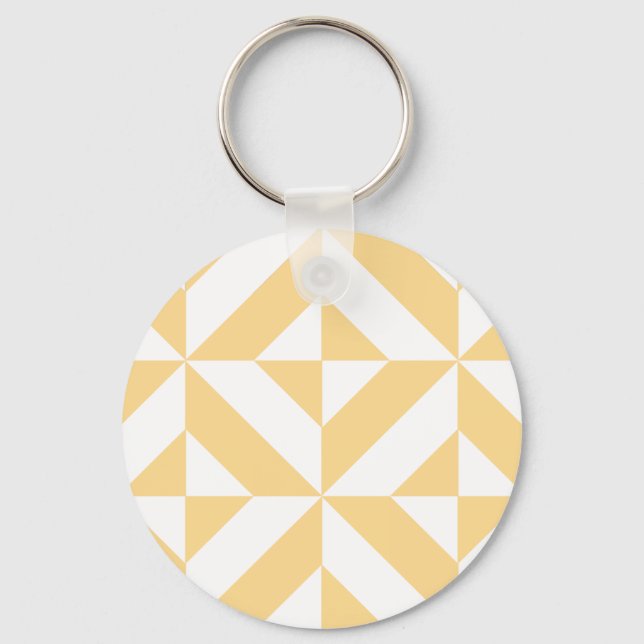 Pale Melon Geometric Deco Cube Pattern Key Ring (Front)